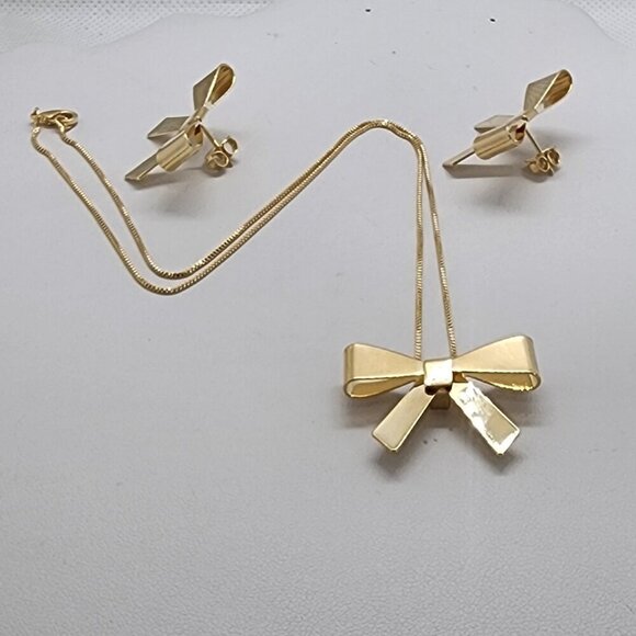 Brand New Brazilian 18k Gold Filled Bow Earrings and Necklace Set - Picture 5 of 7
